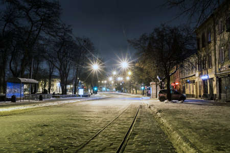 night Lviv, Lvov,  historical center, west Ukraine, east Europe travelの写真素材