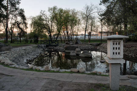 Japanese square in the early spring on a morning in Kiev, Ukraineの写真素材