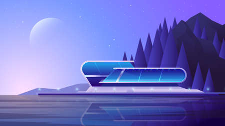 Modern evening loft villa house exterior on the beach.のイラスト素材