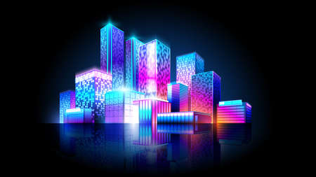 Night isometric city isolated on dark background.のイラスト素材