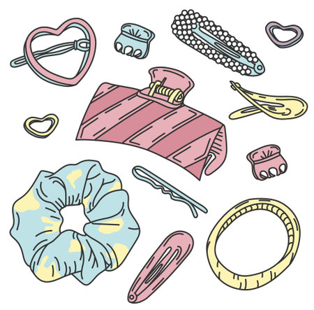 Vector hand drawn sketch illustration of hair accessories isolated on white background.のイラスト素材
