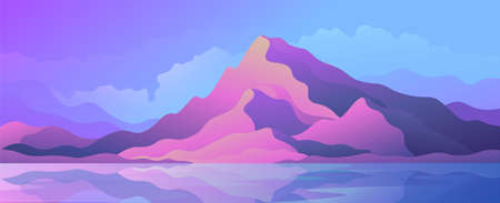 Beautiful evening illustration of gradient mountains row on sunset backgroundのイラスト素材