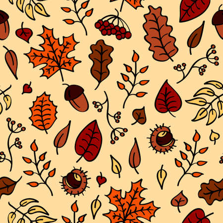 Hand drawn seamless doodle autumn pattern.のイラスト素材