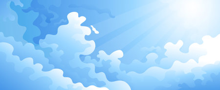 Vector colorful gradient illustration of beautiful blue cloudy sky.のイラスト素材
