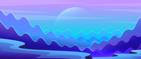 Winding blue abstract mountains on big planet background.のイラスト素材