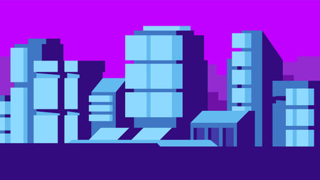 Geometric abstract office buildings on a modern city background. Horizontal city view illustration.のイラスト素材