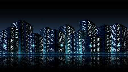 retro wave city horizontal banner. Night urban illustration 90s on a black background.のイラスト素材