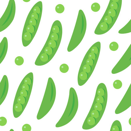 Green pea in flat style. Seamless vegetable pattern on white background.のイラスト素材