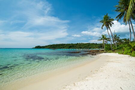 Beautiful beach and palm trees in Kood island, Thailandの写真素材
