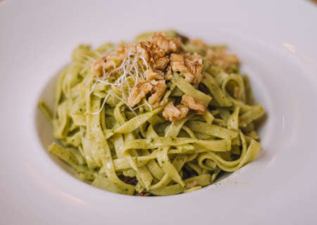 Plate of fresh homemade Italian pasta and ricotta cheese