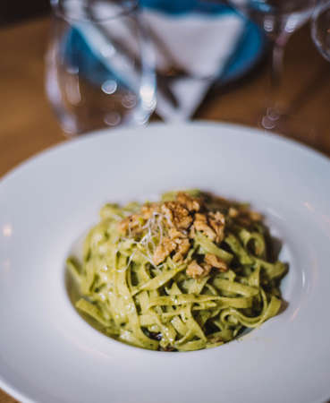 Plate of fresh homemade Italian pasta and ricotta cheeseの写真素材
