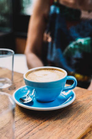 European style latte in a Mediterranean cafeの写真素材