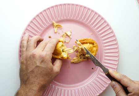 A chicken patty cut in halfの写真素材