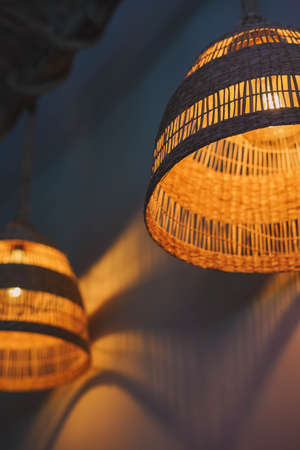 Set of wicker pendant lampsの写真素材