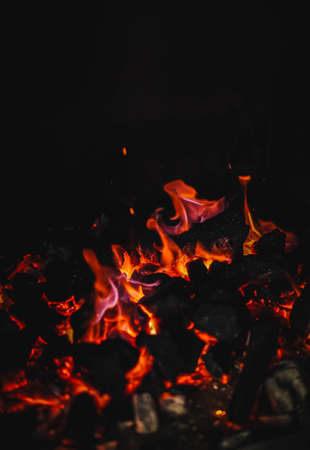 Image of burning coals in a restaurant grillの写真素材