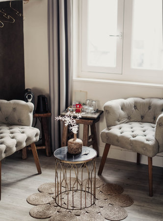 Nice corner in a room of a European hotelの写真素材