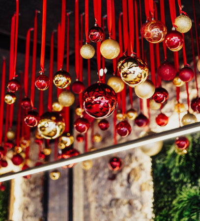 Christmas decorative ball-shaped decorations hanging from the ceiling
