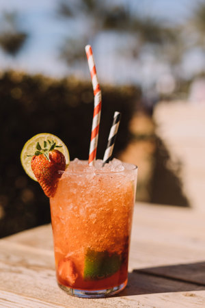Mojito, traditional Cuban cocktail made with white rum, sugar, lime juice, sparkling water, and mint leaves.の写真素材