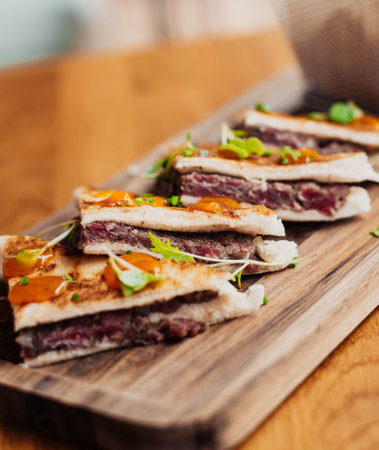 Premium quality beef entrails gourmet sandwichの写真素材