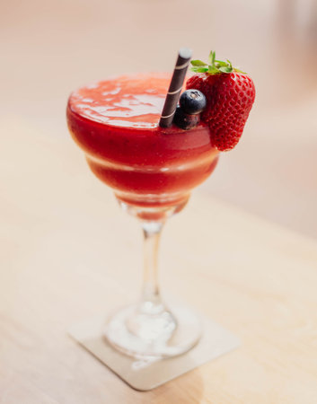 A frozen strawberry-flavored daiquiri cocktail with rumの写真素材
