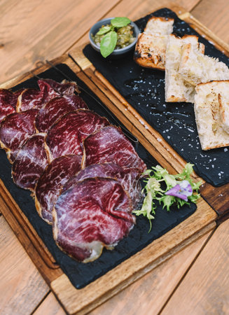 A portion of the best quality Iberian cured hamの写真素材