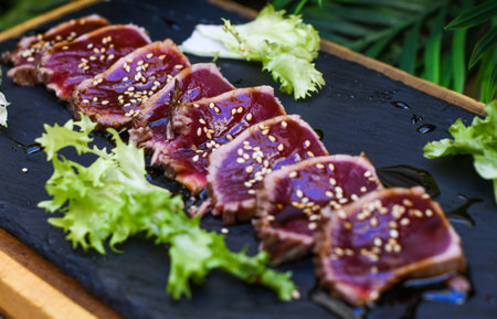 Excellent cuts of top quality beef very rare, almost raw.の写真素材