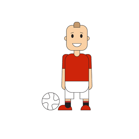 Soccer Football team players. Vector flat illustration of a football player posing with the ball.のイラスト素材