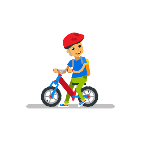 Vector illustration kid riding bicycle on white background. Happy cartoon boy with  riding bicycle on isolated.のイラスト素材