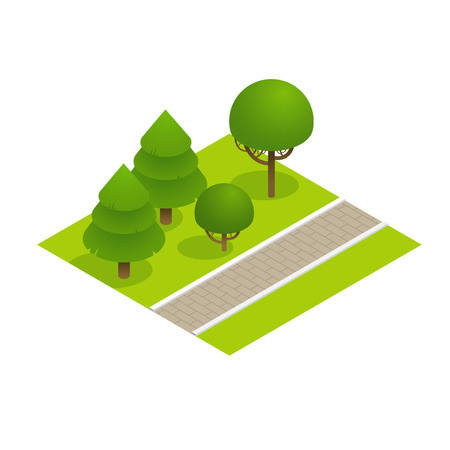 Park concept with trees and sidewalk in 3d flat isometric style. Vector illustration.のイラスト素材