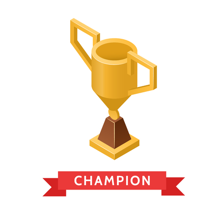Trophy cup isometric of success award winner isolated vector illustration. Award trophy 3d on white background.のイラスト素材