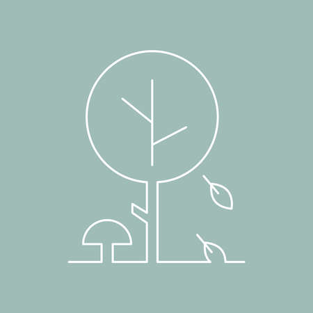 Vector flat illustration icon design autumn in thin line style. Autumn tree with leaves conceptのイラスト素材