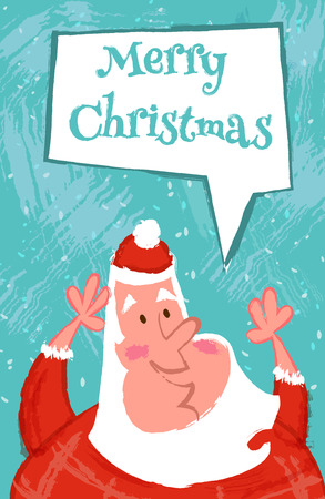 Funny Merry Christmas card with happy Santa Claus. Vector cartoon illustration in hand draw style. Christmas Greeting Card.のイラスト素材