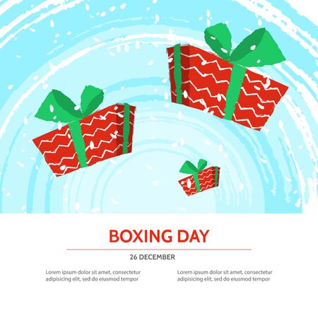 Boxing day design with red gift box on blue textured background . Vector illustration for banner poster and flyer. Boxing day templateのイラスト素材