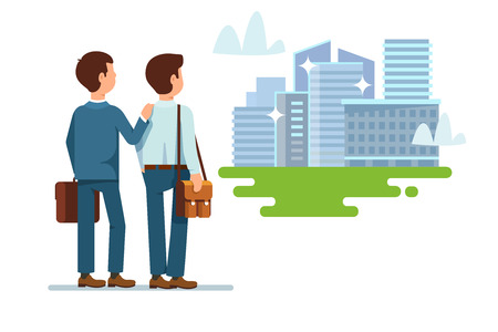 Vector illustration concept team of two young businessman new startup project flat style on white backgroundのイラスト素材