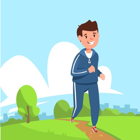 Vector Illustration man athlete running on nature flat styleのイラスト素材