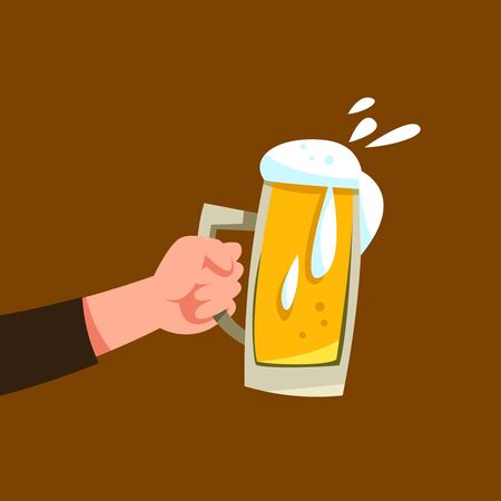 Vector illustration hand holds mug of beer with alcohol drink or brew cartoon styleのイラスト素材
