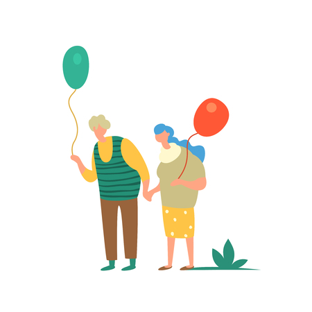 Grandparents family with grandchildren isolated. Cartoon couple grandparents with children. Vector illustrationのイラスト素材