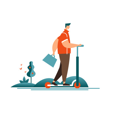 Vector illustration businessman riding scooter icon. Use people environmentally friendly transportのイラスト素材