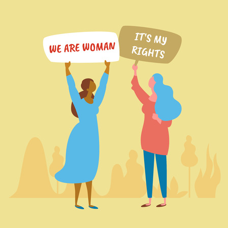 Politics women protest action. Womens movement for their rights posterのイラスト素材
