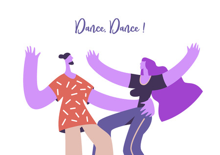 Dancing couple hipster on white background. Party, dance and leisure concept moden flat style. Vector illustrationのイラスト素材