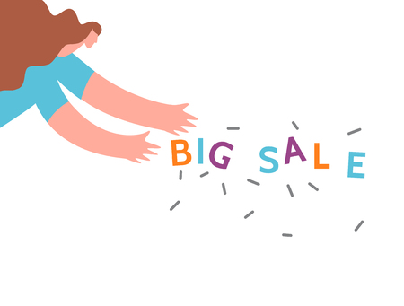 Woman offers big sale season poster.の写真素材