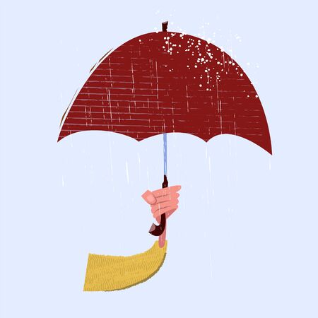 Arm hand holds umbrella and rotection from rain. Seasonal vector illustrationのイラスト素材