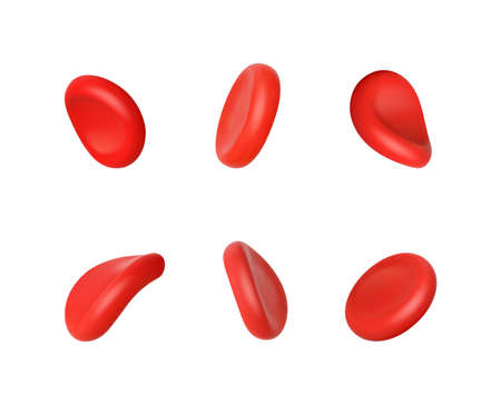 3d render red blood cells iron isolated. Set flow diferent erythrocytes shapes on white background. Realistic medical vector illustration.のイラスト素材