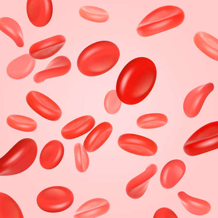 Flow healthy red blood cells closeup. Erythrocytes in the circulation system. Medical realistic vector illustrationのイラスト素材