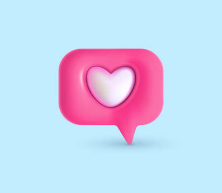 3d like heart icon speech bubble. Social media icons message love box,follow, button,pin, like favorite element . Vector realistic illustrationのイラスト素材