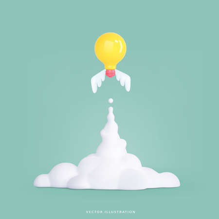 Business startup and business growth concept. 3d render flying light bulb is like a rocket. Creative concept idea. Vector illustrationのイラスト素材