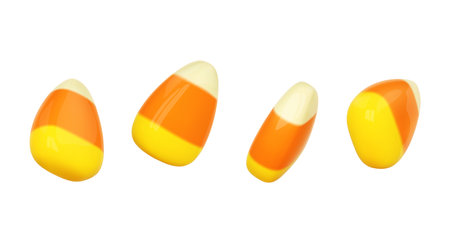 Set 3d Halloween candy corns isolated on white background. Halloween design element. Vector cartoon illustrationのイラスト素材