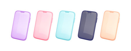 Set color cartoon mobile phone icon. 3d realistic smartphone mockup. Smartphone display, device screen frame. Vector illustrationのイラスト素材