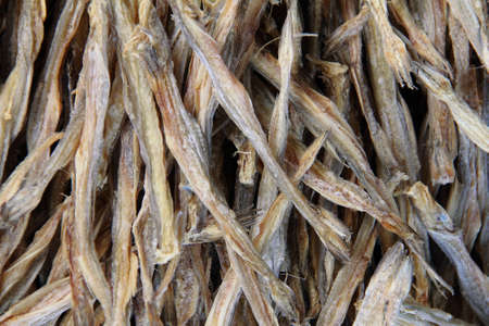 Lot of dried fish for sale on the market