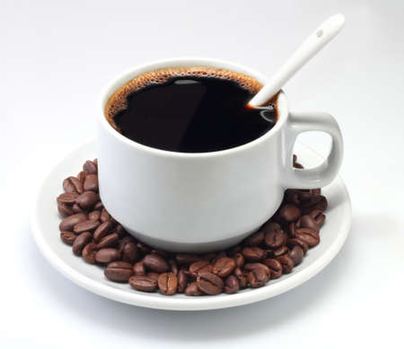 coffee and coffee beans isolated on white background の写真素材